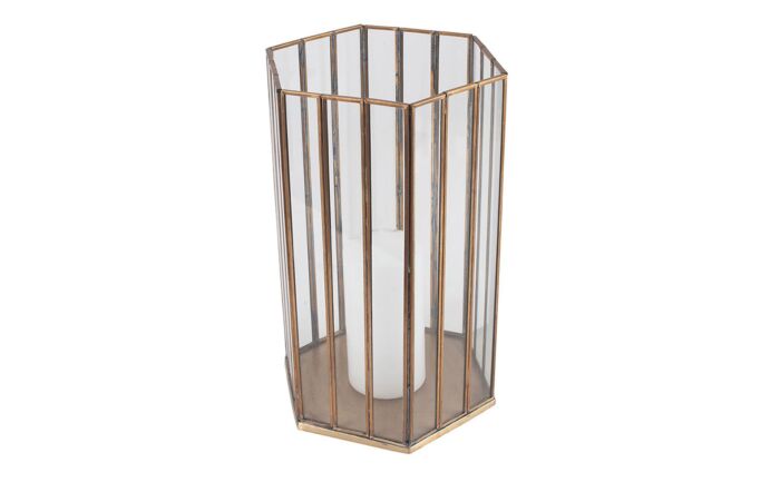 Pacific Lifestyle Shiny Brass Metal & Glass Hexagonal Large Lantern-70-578-SB-L