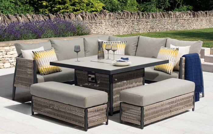 Bramblecrest Mauritius Grey Garden Corner Sofa Set with Firepit Table-X22AMAMCDTFP1