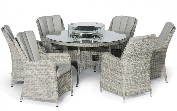 Maze Oxford 6 Seat Fire Pit Dining Set with Lazy Susan-KIT-OX-135-RFP-VC-LS