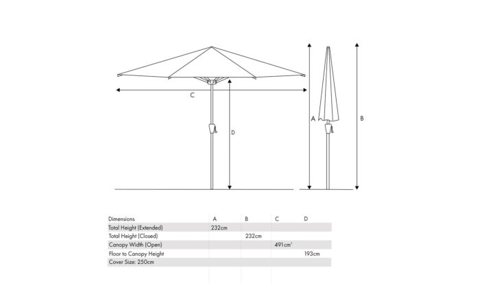 Pacific Lifestyle Riva 2.5mt Champagne Parasol & 40kg Ceramica Sandstone Base-18-111-CH&18-300