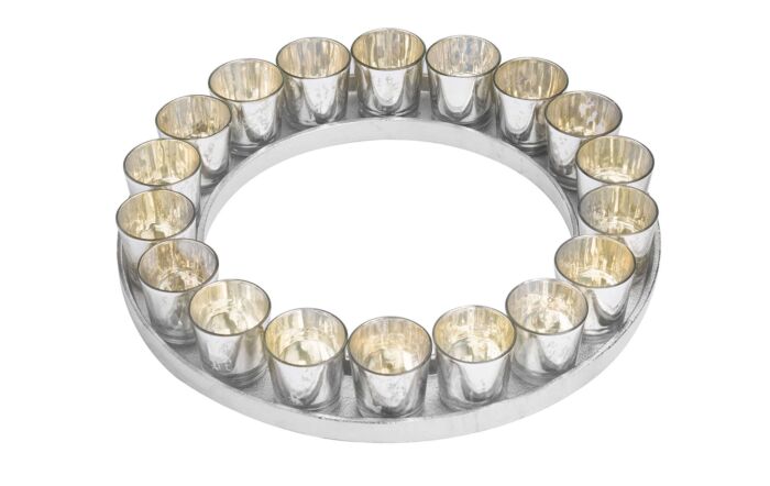 Hill Interiors Large Circular Cast Aluminium Tray With Silver Glass Votives-20068