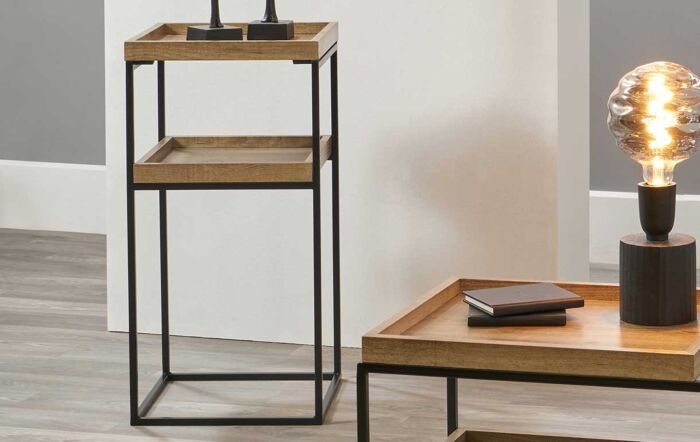Pacific Lifestyle Gallery Natural Wood Veneer And Black Metal Side Table-76-462