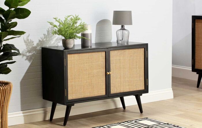Desser Manhattan 2 Door Sideboard Rattan & Wood Cabinet in Black-22032