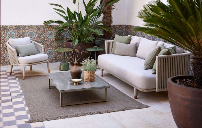 Cane-Line Moments Three Seat Garden Sofa Set with Lounge Armchair - Sand-75430ROSAAITSA/74430ROSAAITSA