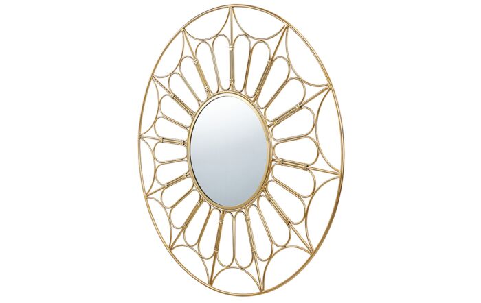 Pacific Lifestyle Gold Metal Cane Effect Frame Round Wall Mirror-73-120-GO