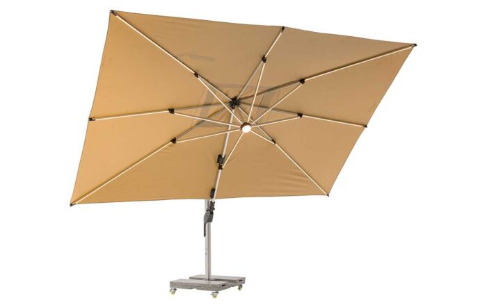 Bramblecrest Worcester 4m x 3m Rectangle Cantilever LED Parasol with Cover - Sand-SPSLP15