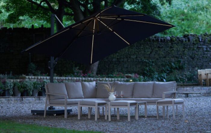 Pacific Lifestyle Glow Challenger T2 3m Square Faded Black Free Arm Parasol With 90kg Wheeled Base-18-190-FB/18-125