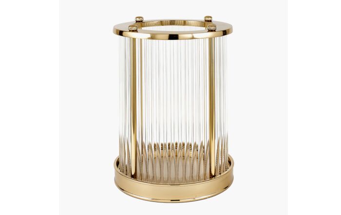 Pacific Lifestyle Gold Metal And Clear Textured Glass Large Hurricane-70-630-GO-L