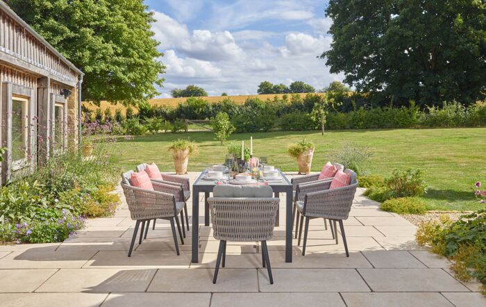 Bramblecrest Mauritius 6 Seater Rectangle Garden Dining Set & Parasol - Grey-X23AMA164RT1