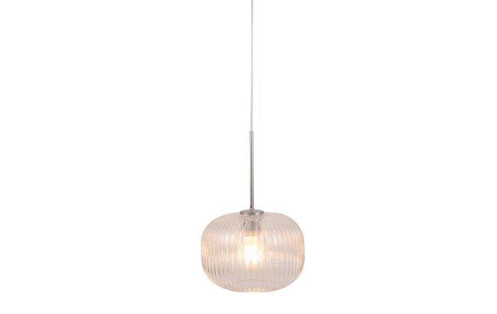 Pacific Lifestyle Bella Clear Glass and Silver Metal Ribbed Squoval Pendant-35-323