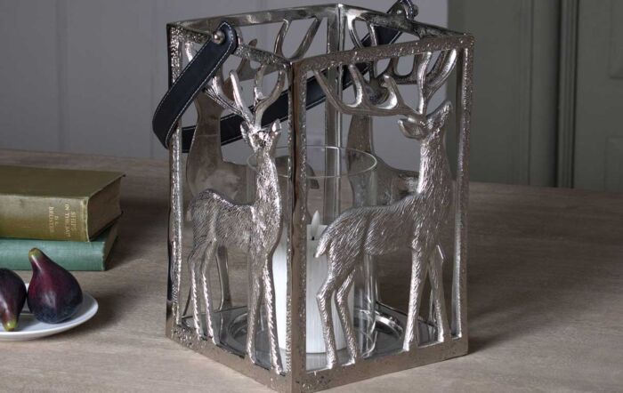 Hill&#x20;Interiors&#x20;Silver&#x20;Stag&#x20;Hurricane&#x20;Square&#x20;Lantern&#x20;With&#x20;Black&#x20;Strap-22706&#x20;1