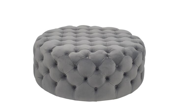 Pacific Lifestyle Vittoria Dove Grey Velvet Round Buttoned Pouffe-15-279-DG-1