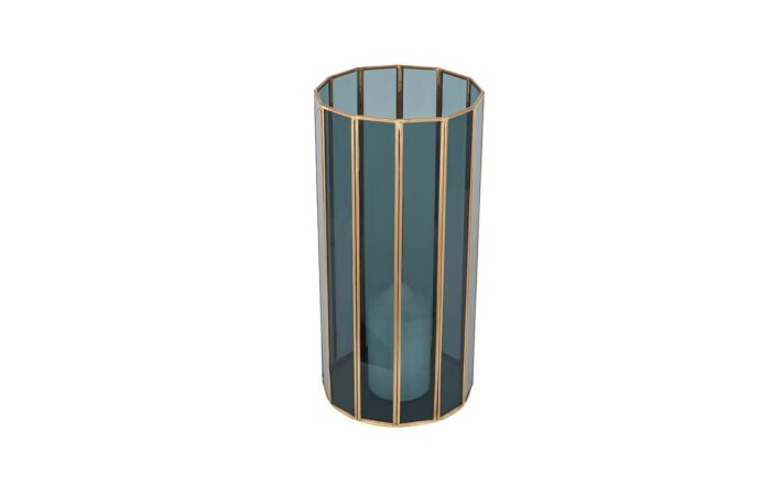 Pacific Lifestyle Smoked Glass and Brass Metal Medium Round Hurricane-70-618-M