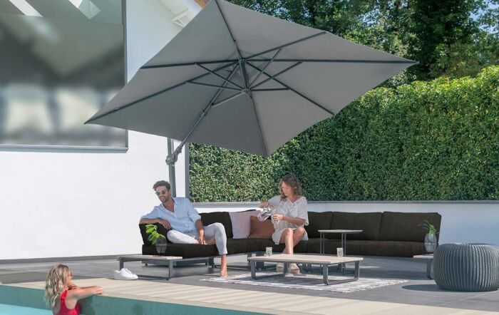 4 Seasons Outdoor Siesta Premium 3m Square Parasol with 125kg Siesta Granite Grey Base With Wheels - Charcoal-08559