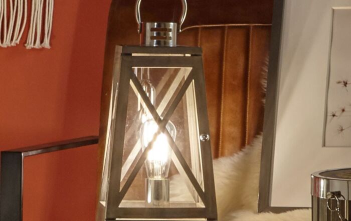 Pacific Lifestyle Devon Grey Wood And Chrome Lantern Table Lamp-30-731-C-1