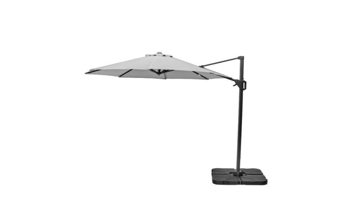 Pacific Lifestyle Voyager T1 3m Round Luna Grey Free Arm Parasol With 90kg Wheeled Base-18-303-LU & 18-125