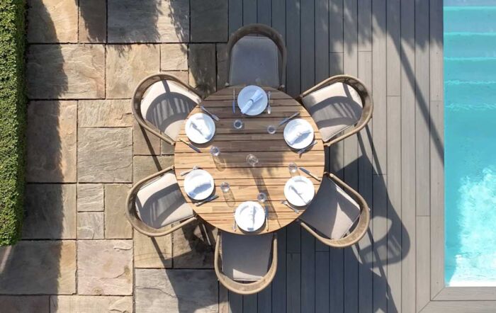 Maze Porto 6 Seat Round Dining Set-PORTO-6SRCDS-SS