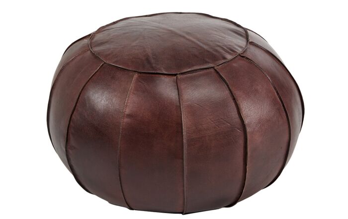 Pacific Lifestyle Giona Mahogany Leather Round Pouffe-15-301-MA