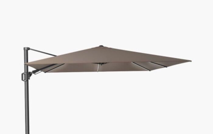 Pacific Lifestyle Glow Challenger T2 3m Square Havana Taupe Free Arm Parasol With 90kg Wheeled Base-18-190-HV & 18-125