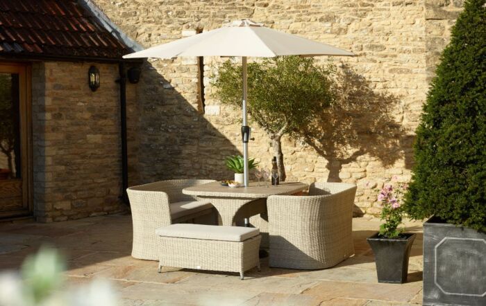 Bramblecrest Tetbury 8 Seat Balcony Set with Tree-Free Top, Parasol and Base - Nutmeg-X20QS4KN1NW
