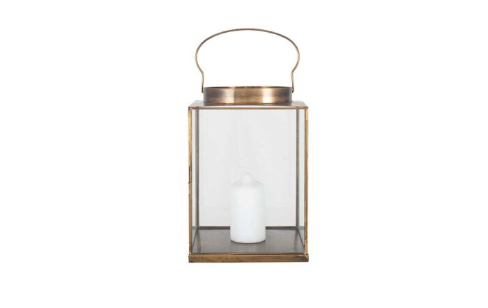 Pacific Lifestyle Antique Brass Metal and Glass Small Square Lantern-70-629-AB-S