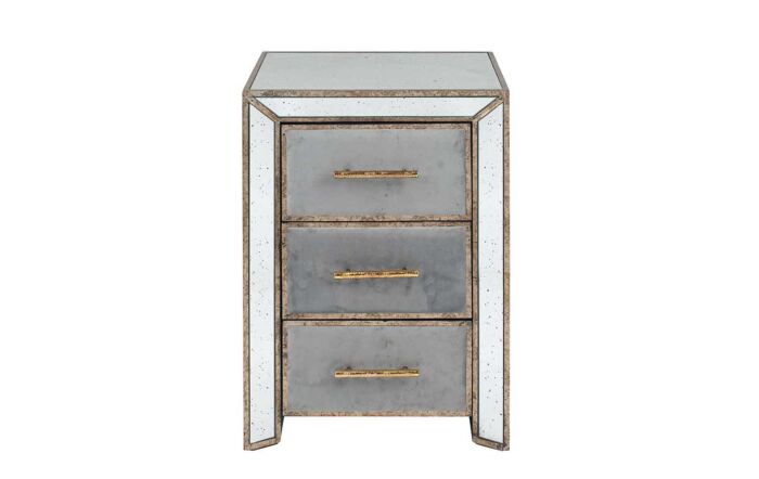 Pacific Lifestyle Brindisi Grey Velvet, Antique Metal and Mirror Bedside Unit-79-038-GY