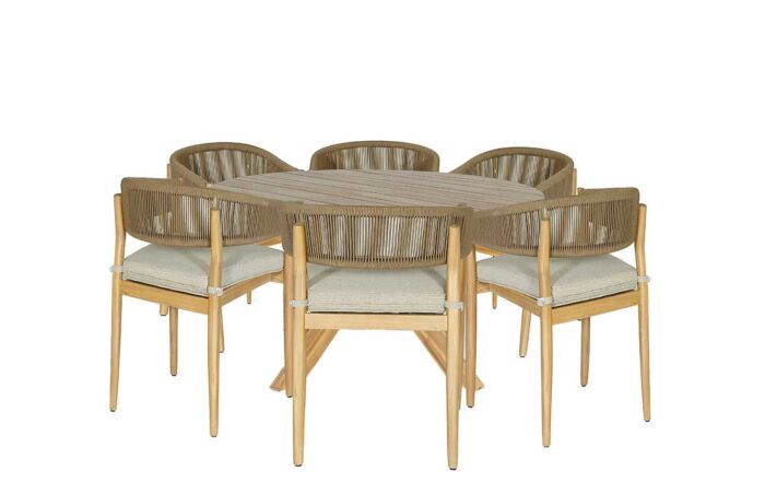 Maze Porto 6 Seat Round Dining Set-PORTO-6SRCDS-SS